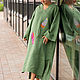 NATALINI Льняное платье в пол с вышивкой "Перья" зеленое. Платья. NATALINI. Ярмарка Мастеров.  Фото №6