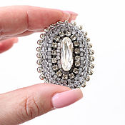 Украшения handmade. Livemaster - original item Brooch. Embroidered brooch. Crystals and Swarovski crystals. Silver brooch. Handmade.