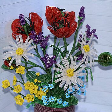 Букет полевых цветов из бисера – купить на Ярмарке Мастеров