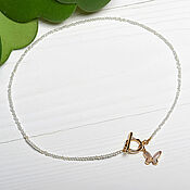 Украшения handmade. Livemaster - original item Delicate zircon necklace with mother-of-pearl butterfly. Handmade.