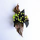Leather brooch flower with stamens Tara Green marsh brown. Brooches. De-Si-Re. Online shopping on My Livemaster.  Фото №2