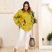 Одежда handmade. Livemaster - original item Linen Shirt Houses color - chartreuse. Handmade.