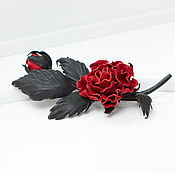 Brooch of the skin Rosehip. Leather flowers. Decoration leather