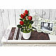 Кустовая роза в горшке красная SMF0066, Цветы искусственные, Москва,  Фото №1