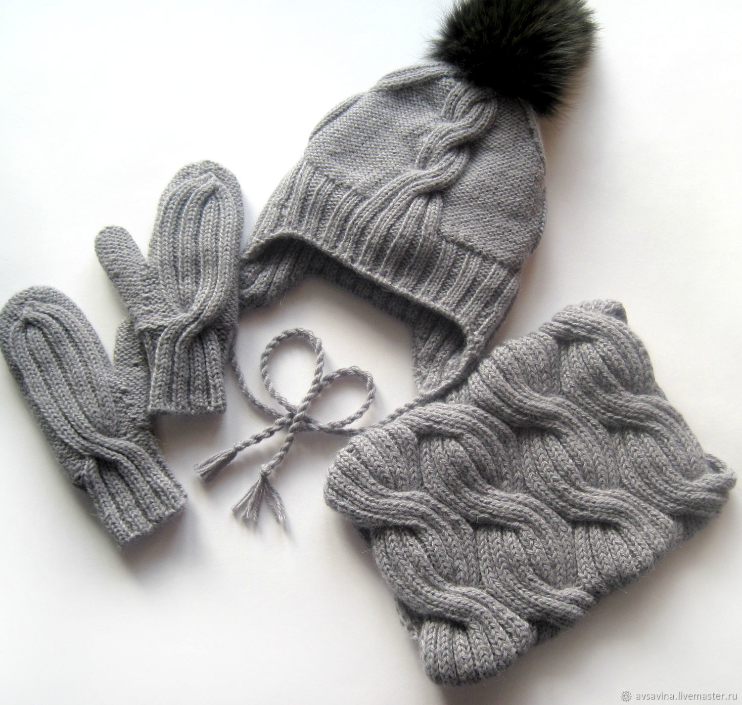 Children's knit set 'Silver wave' - hat, Snood and mittens, Hat and scarf set, St. Petersburg,  Фото №1