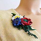 Украшения handmade. Livemaster - original item Leather flowers brooch bouquet Wildflowers poppy Cornflower chamomile boutonniere. Handmade.