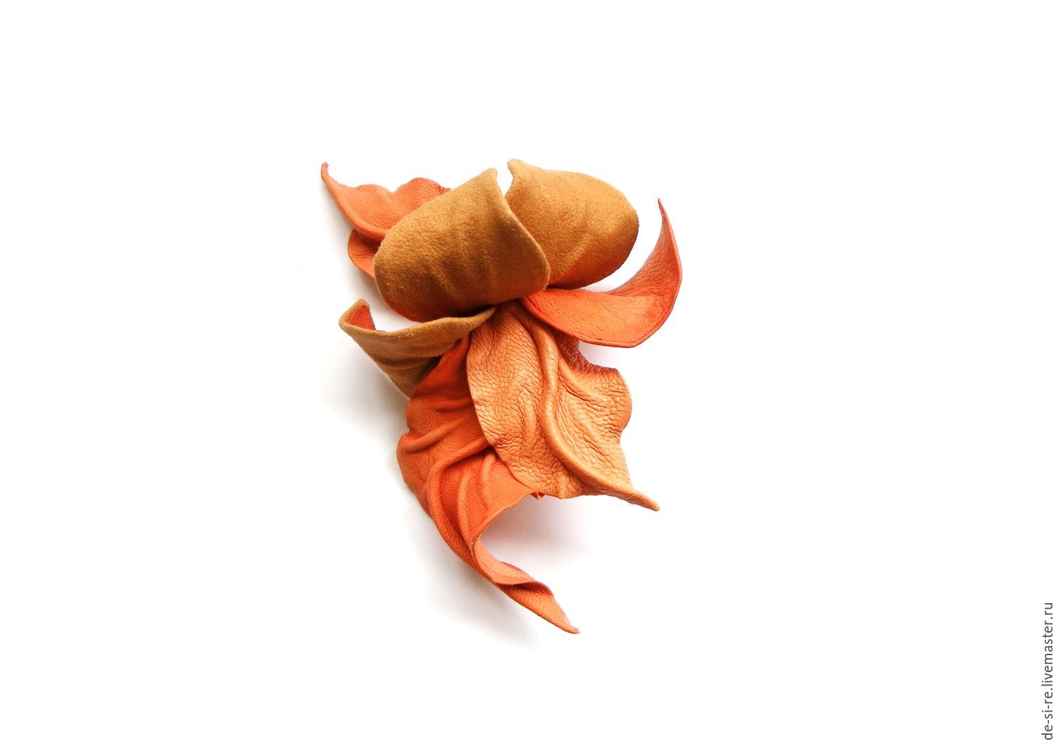 Брошь цветок из кожи Орхидея "Carrot Inn" оранжевая морковная – купить на Ярмарке Мастеров – CLF7HRU | Брошь-булавка, Москва