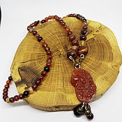 Работы для детей, handmade. Livemaster - original item Beads with a carnelian dragon pendant 59 cm. Handmade.