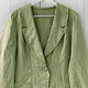 Olive jacket with open edges made of softened linen, Jackets, Tomsk,  Фото №1