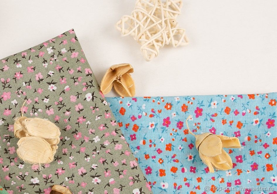 Ткань Ситец - Лютики 1) на оливково-сером 2) на голубом (ш. 80 см) в ...