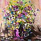 Painting purple flowers in a vase. still life with purple flowers oil, Pictures, Moscow,  Фото №1