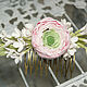 Wedding hair comb made of polymer clay with ranunculus, Comb, Moscow,  Фото №1