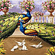 Картина из гобелена Павлины и голуби без рамы 110*50 см, Гобелен, Москва,  Фото №1