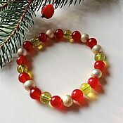 Украшения handmade. Livemaster - original item New Year Mood bracelet red jade green peridot. Handmade.