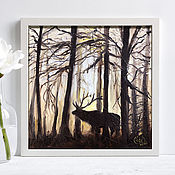 Картины и панно handmade. Livemaster - original item Deer, forest painting, landscape, 20h20. Handmade.