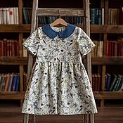 Одежда детская handmade. Livemaster - original item Linen dress with blue collar. Handmade.