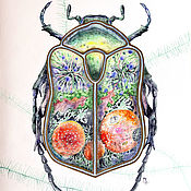 Картины и панно ручной работы. Ярмарка Мастеров - ручная работа Watercolor painting beetle 