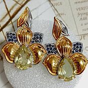Украшения handmade. Livemaster - original item Golden Orchid earrings with citrines and sapphires. Handmade.