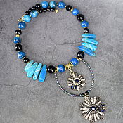 Украшения handmade. Livemaster - original item Natural Blue and Black Agate Necklace with Pendant. Handmade.