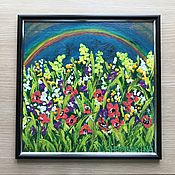 Картины и панно handmade. Livemaster - original item Painting flowers on a rainbow in a frame 