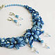 Necklace with beads and blue flowers polymer clay "Adele", Necklace, Voronezh,  Фото №1