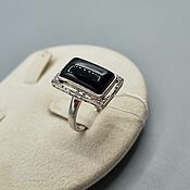 Украшения handmade. Livemaster - original item Silver ring with black onyx 15,5h9 mm and cubic zirconia. Handmade.