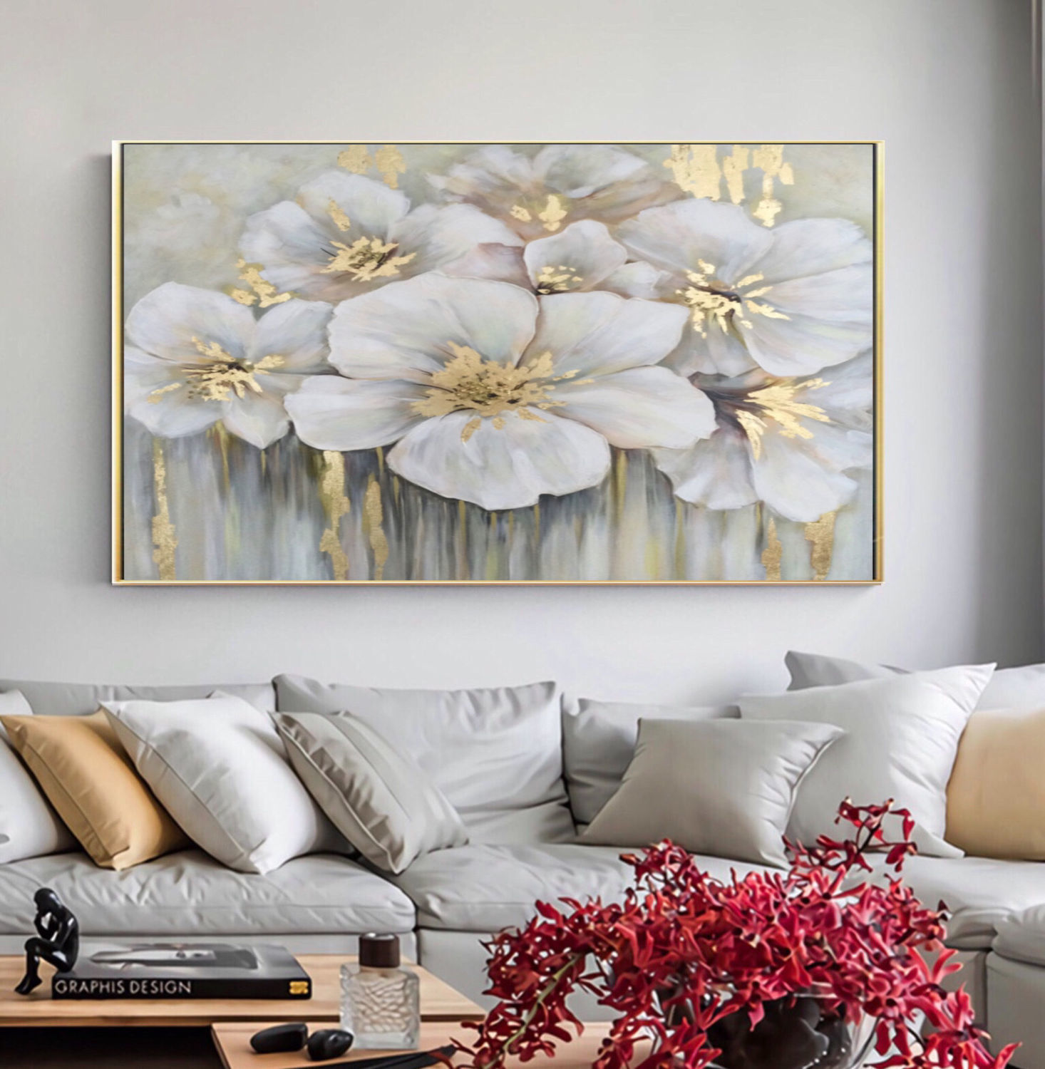 Картина «Цветы» большая с золотом. Картина абстракция цветы в интернет ...