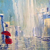 Картины и панно handmade. Livemaster - original item Painting with rain, umbrella, city 