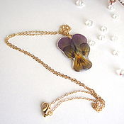 Украшения handmade. Livemaster - original item Pendant with a Real Flower Pansies Viola Yellow Purple. Handmade.