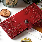 Сумки и аксессуары handmade. Livemaster - original item Red-burgundy leather wallet, Lavender collection