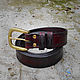 Leather belt, embossed with edging, mod.Heavy Horseshoe Burgundy, Straps, Sevsk,  Фото №1