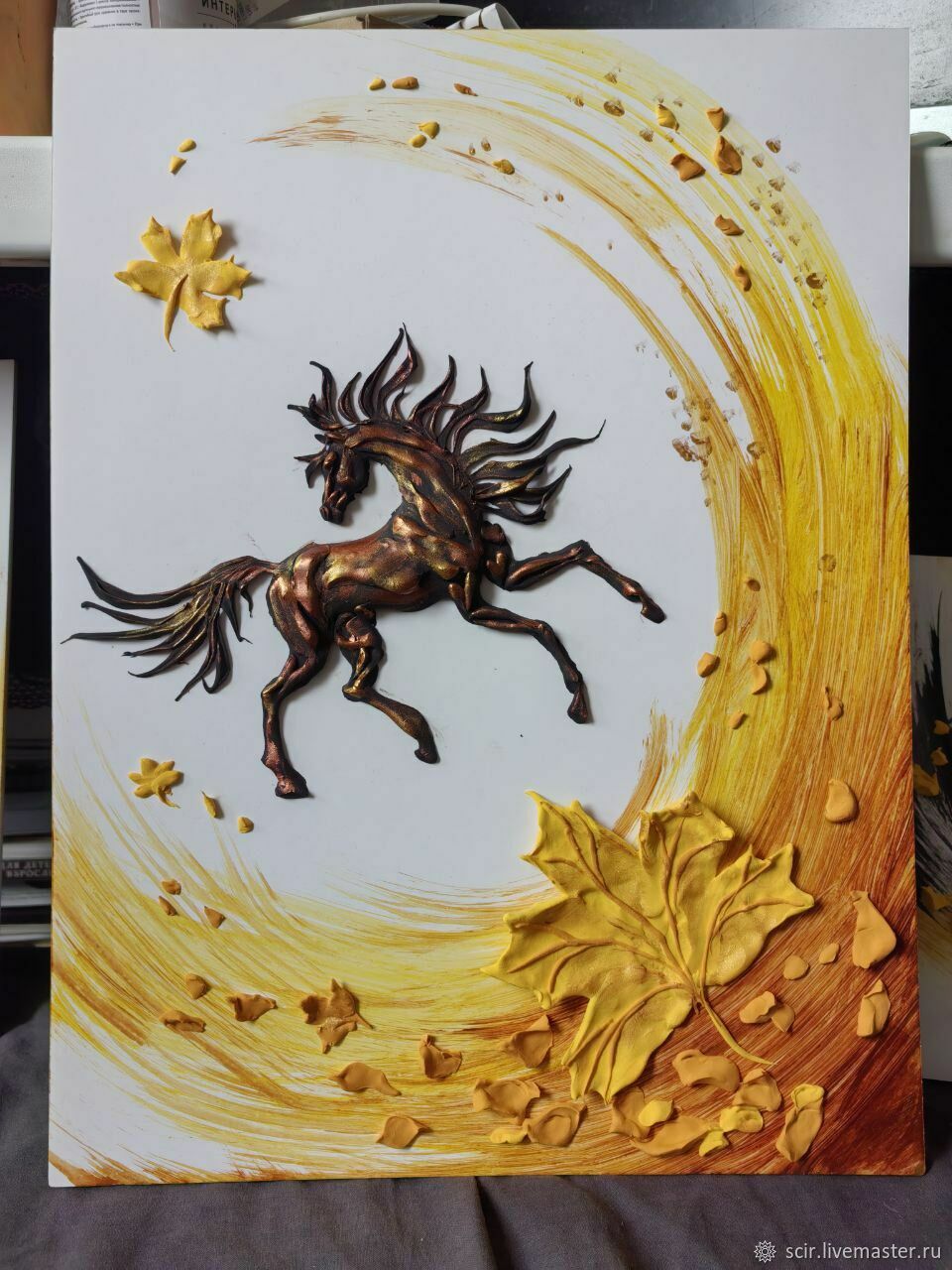 Картина барельеф "Танец огня и листвы" (лошадь) на заказ в интернет-магазине Ярмарка Мастеров по цене 60600 ₽ – X0O8URU | Панно, Москва - доставка по России