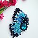 Brooch blue black butterfly embroidered Shibori silk ribbon,crypearls. Brooches. Oriel (Oriel). Ярмарка Мастеров.  Фото №6
