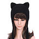 Hat with Cat ears knitted women's black, Caps, Orenburg,  Фото №1
