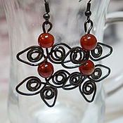 Украшения handmade. Livemaster - original item Copper leaf earrings with stones.. Handmade.