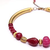 Украшения handmade. Livemaster - original item Short necklace made of Indian rubies and brass crimson gold choker. Handmade.