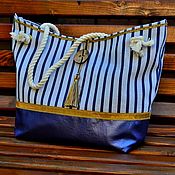 Сумки и аксессуары handmade. Livemaster - original item Shopper bag Sea bag with blue stripes.. Handmade.