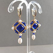 Украшения handmade. Livemaster - original item Blue diamond earrings with pearls, Byzantine earrings with blue stone. Handmade.