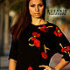 Cocktail women black knitted wool dress with embroidered poppies, Dresses, Murcia,  Фото №1