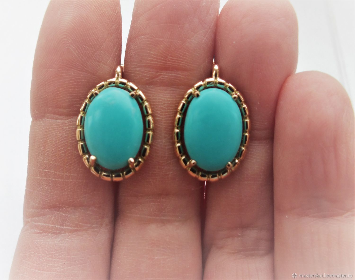 Earrings 'Eugene' - natural turquoise, gold 585, Earrings, Moscow,  Фото №1