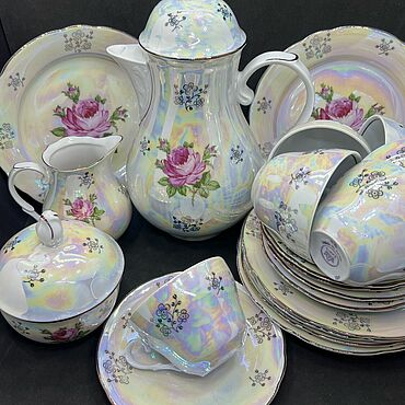 Винтаж ручной работы. Ярмарка Мастеров - ручная работа Винтаж: Фарфоровый сервиз Роза Кахла ГДР по предметам. Handmade.