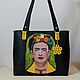 Frida Kahlo. Leather black yellow bag handbag. Classic Bag. Leather  Art  Phantasy. My Livemaster. Фото №4