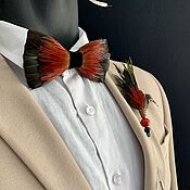 Аксессуары handmade. Livemaster - original item Bow tie and boutonniere set with rooster and pheasant feathers. Handmade.