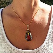 Украшения handmade. Livemaster - original item Amber pendant Insect beetle decoration for girl woman. Handmade.