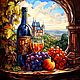 Painting stained glass Still life with fruit and wine. Landscape Fairy Castle, Pictures, St. Petersburg,  Фото №1