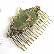 Украшения handmade. Livemaster - original item Comb Hair Decoration Dragonfly Leaf Ivy Green Gold Resin. Handmade.