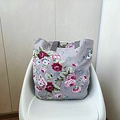 Сумки и аксессуары handmade. Livemaster - original item Beach Bag water-repellent fabric grey cotton Shopper with Roses. Handmade.