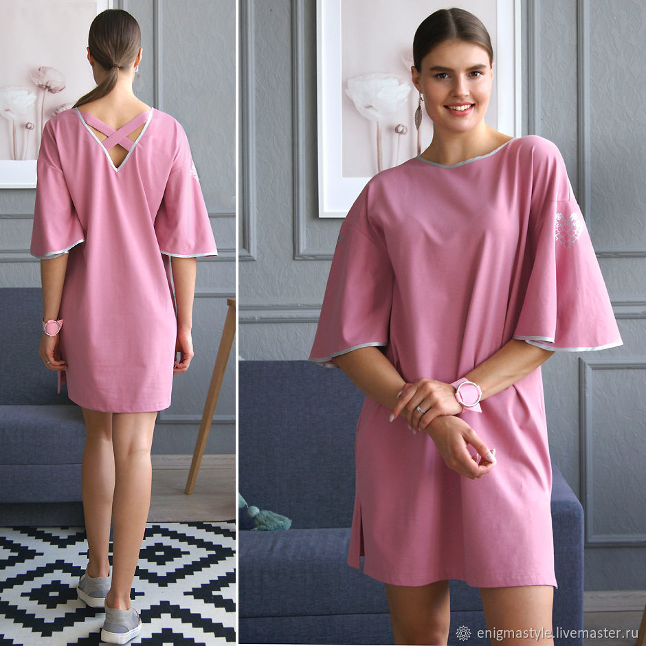 Pink t-shirt dress, summer dress loose Silver raspberry, Dresses, Novosibirsk,  Фото №1