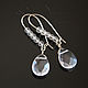 Graceful long drop earrings with rhinestone - clear faceted droplets and small frosted beads.