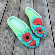 Обувь ручной работы handmade. Livemaster - original item Felted women`s slippers Poppies 40p. Handmade.